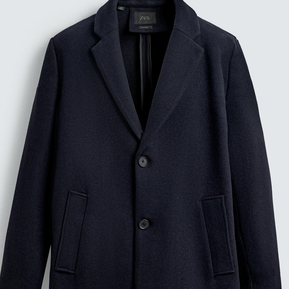 Zara Wool Blend Navy Coat - Size XXL - Made in Italy